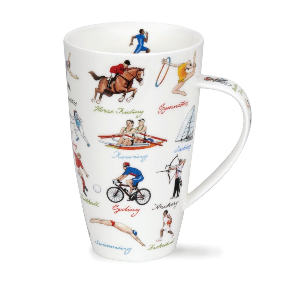 Dunoon Henley Sports World Becher 6 dl aus Fine Bone China Porzellan mit vielfältigen Sportmotiven von Cherry Denman