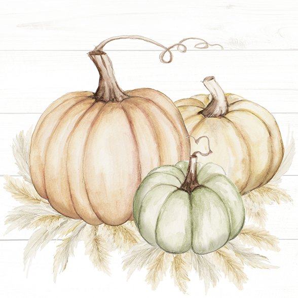 Servietten mit Kürbissen in Creme, Beige und Grün, feinen Gräsern und natürlichem Herbstmotiv