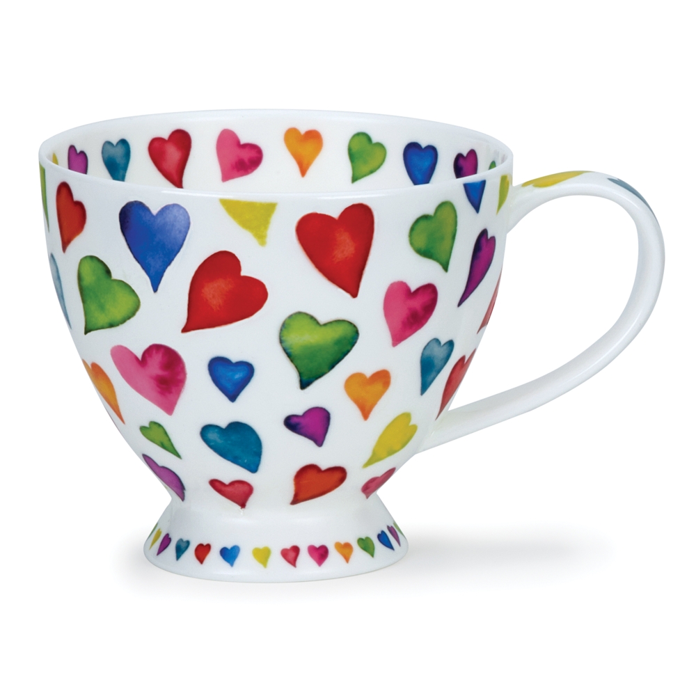 Dunoon Skye Warm Hearts Becher 4.5 dl aus Fine Bone China Porzellan mit bunten Aquarellherzen von Caroline Bessey