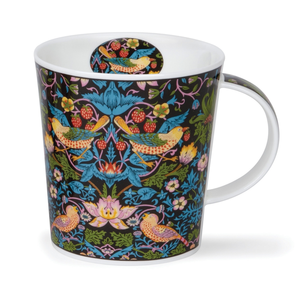 Dunoon Lomond Arts & Crafts Strawberry Thief Fine Bone China Becher 3.2 dl mit Vogel- und Erdbeermotiv