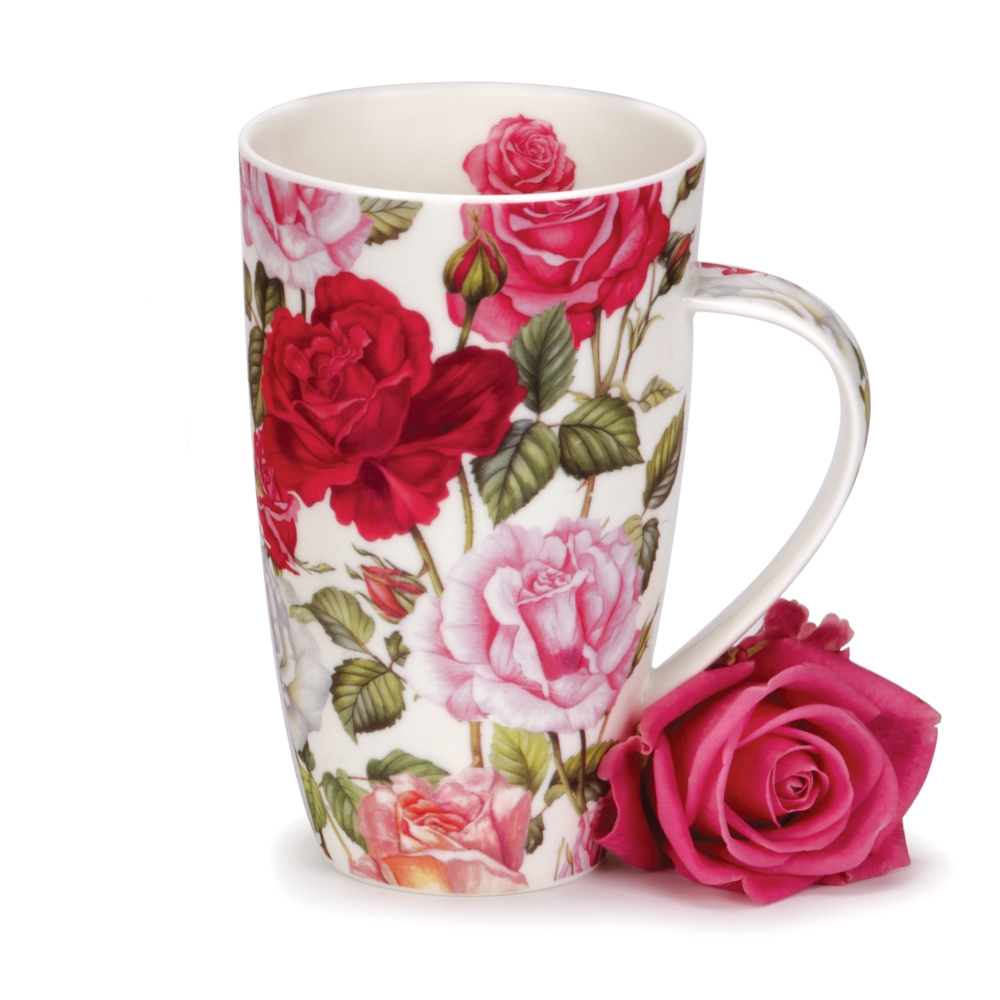 Dunoon Henley Roses Fine Bone China Porzellan Becher 6 dl mit romantischem roten und rosa Rosenblütenmotiv