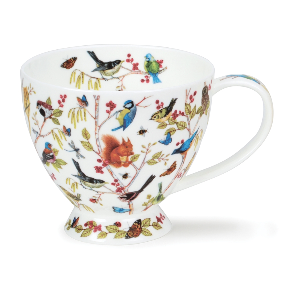 Dunoon Skye Secret Wood Becher 4.5 dl aus Fine Bone China Porzellan mit Waldmotiv, Vögeln, Eichhörnchen, Insekten und Blattwerk