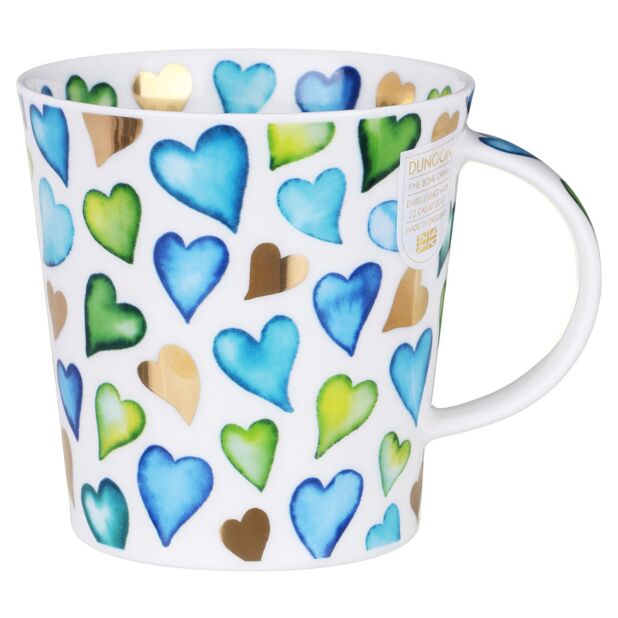 Dunoon Cairngorm Lovehearts Blue Becher 4.8 dl mit Herzdekor und 22 Carat Goldveredelung von Caroline Bessey