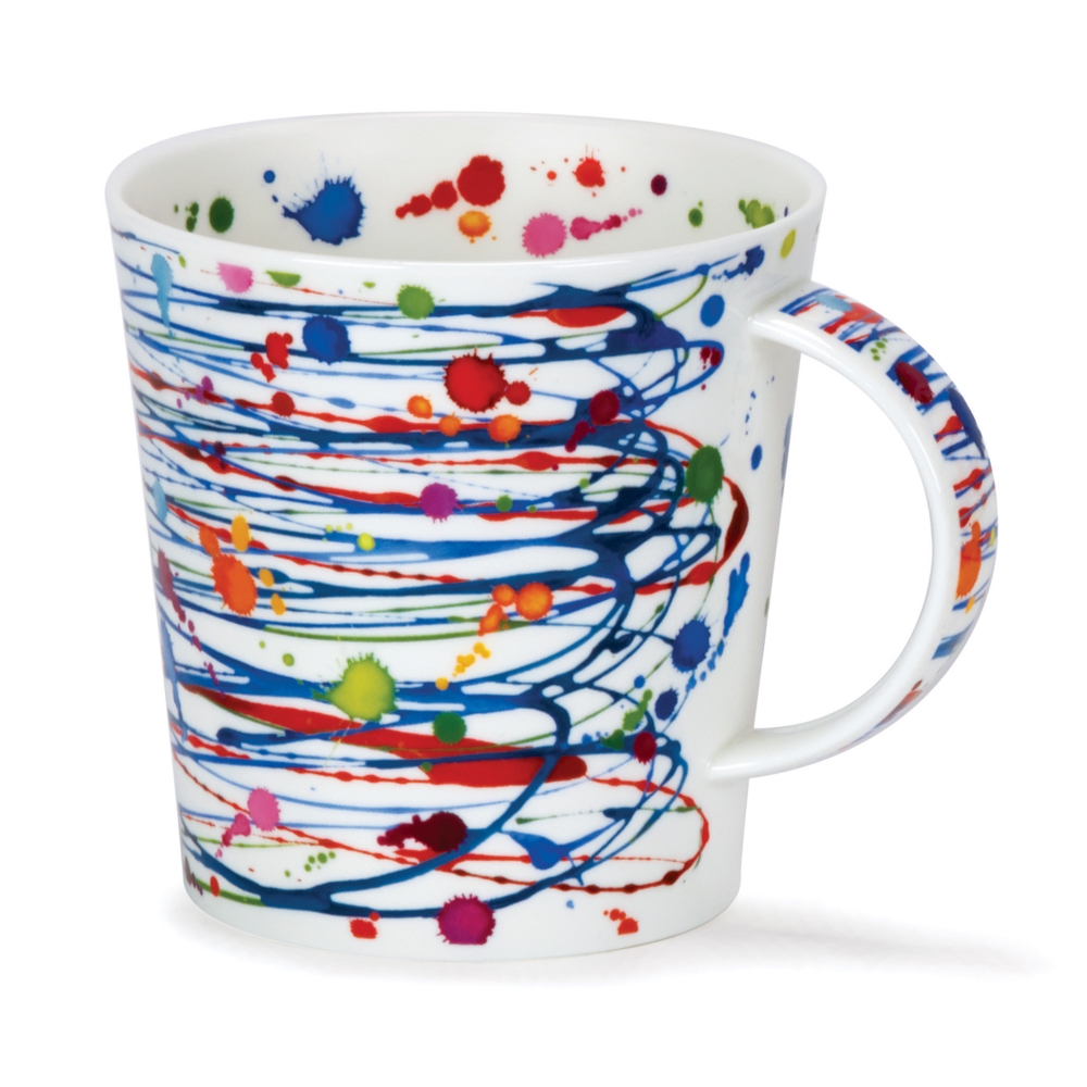 Dunoon Cairngorm Drizzle Blue Becher 4.8 dl mit blau-rotem Linien- und Spritzdekor von Caroline Bessey
