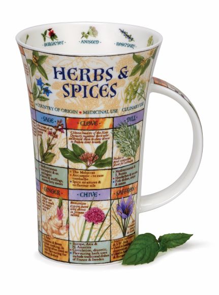 Dunoon Glencoe Herbs and Spices Fine Bone China Porzellan Becher 5 dl mit Kräuter- und Gewürzmotiv von Caroline Dadd