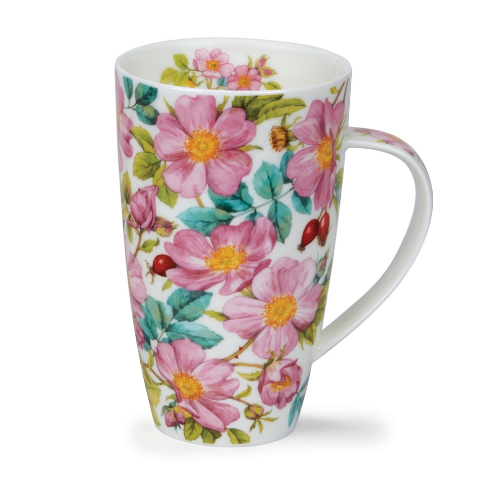 Dunoon Henley Wilde Rose Becher 6 dl aus Fine Bone China Porzellan mit rosa Hagebuttenrosen