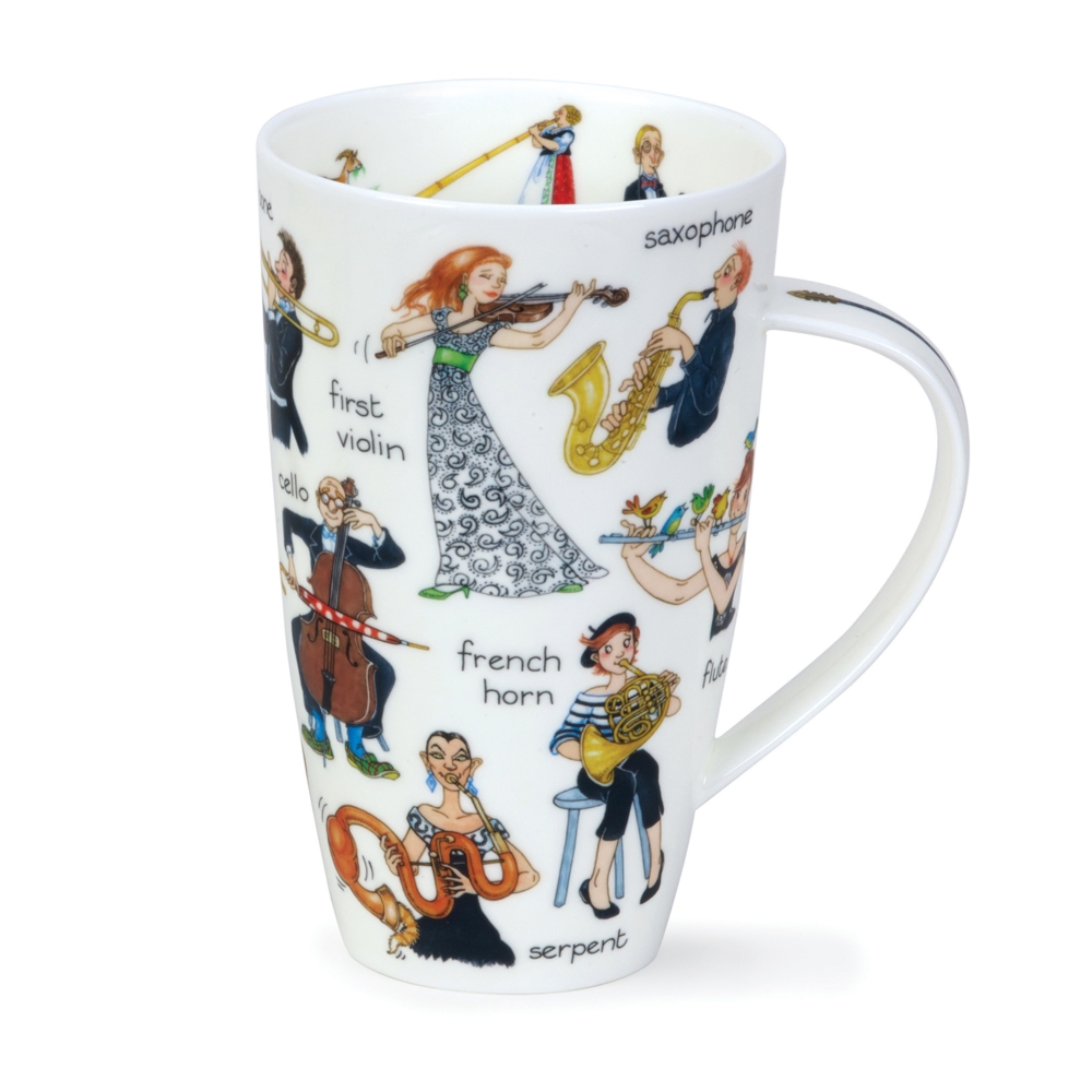 Dunoon Henley Musical Mayhem Becher 6 dl aus Fine Bone China Porzellan mit lebhafter Musiker-Illustration von Cherry Denman