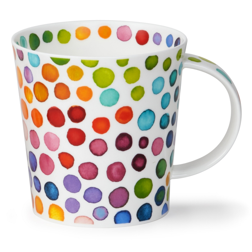 Dunoon Benmore Hot Spots Fine Bone China Porzellan Becher 7.5 dl mit farbenfrohem Punktemotiv im Aquarellstil von Caroline Bessey