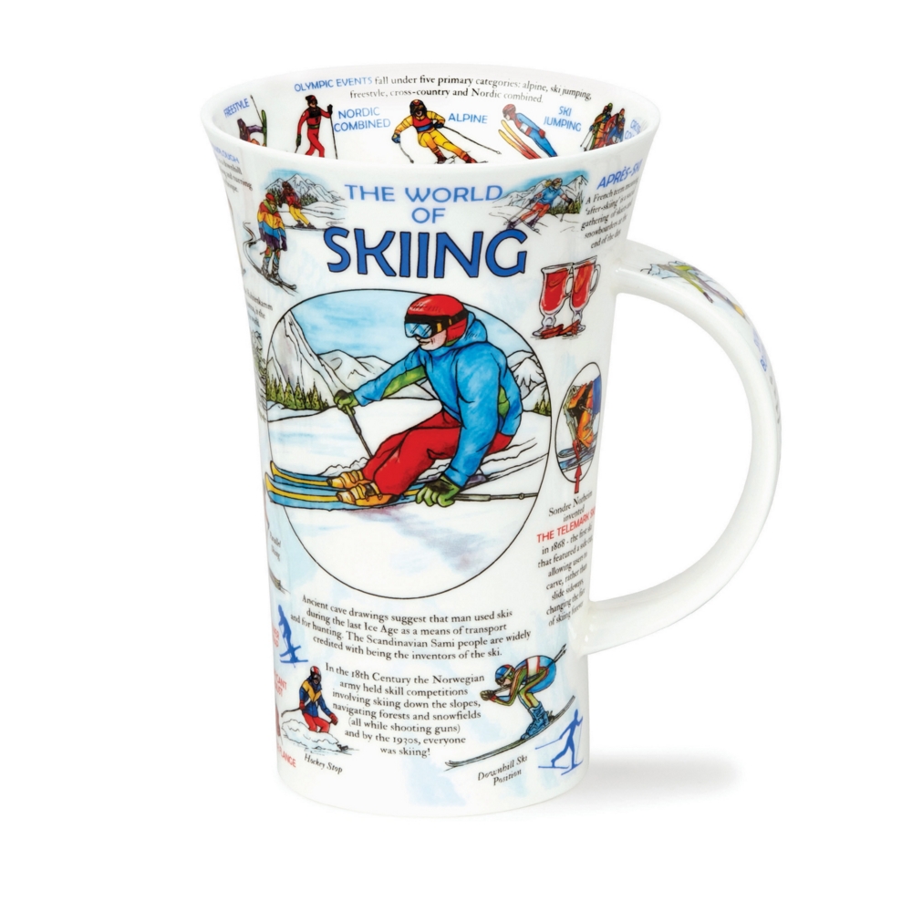 Dunoon Glencoe World of Skiing Fine Bone China Porzellan Becher 5 dl mit Skimotiv von Caroline Dadd