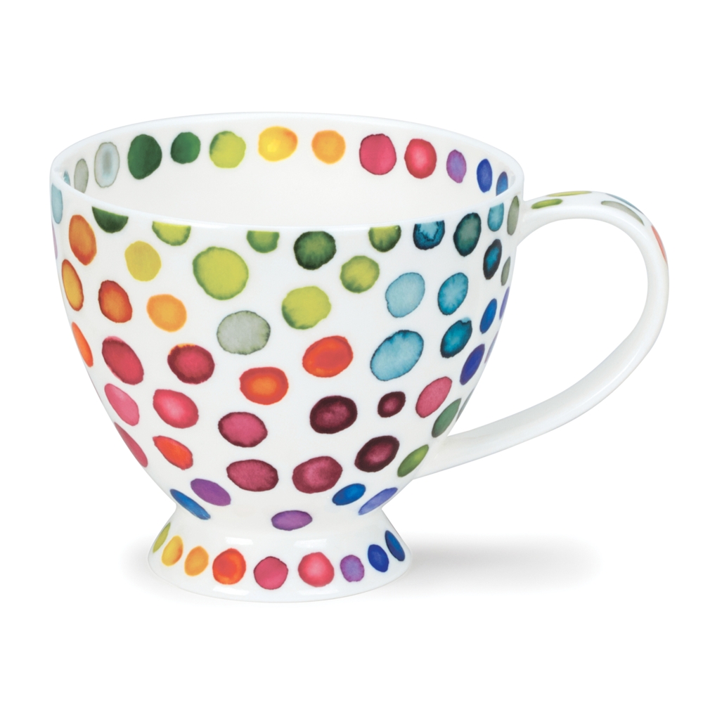 Dunoon Skye Hot Spots Becher 4.5 dl aus Fine Bone China Porzellan mit bunten Punkten im frischen Aquarellstil