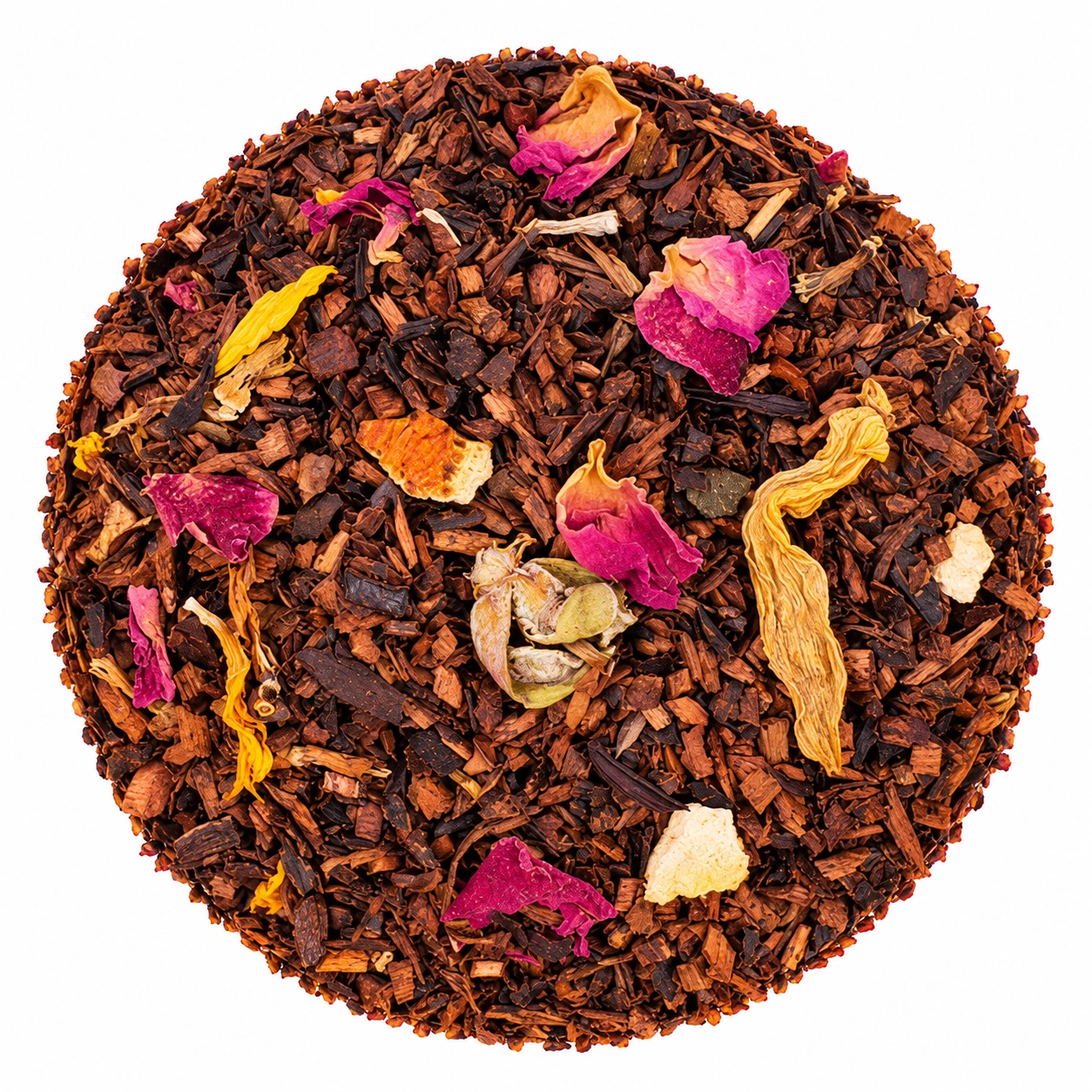 Honeybush Winterblüemli mit Rosenblüten, Orangenschalen und Sonnenblumenblüten