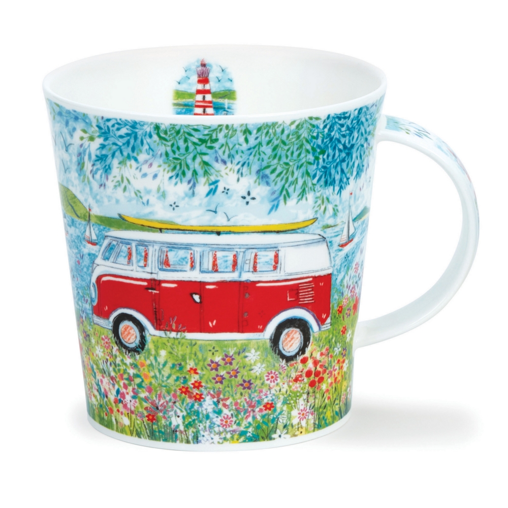 Dunoon Cairngorm Cool Campers Red Becher 4.8 dl mit farbenfrohem Campingmotiv von Claire Tupper