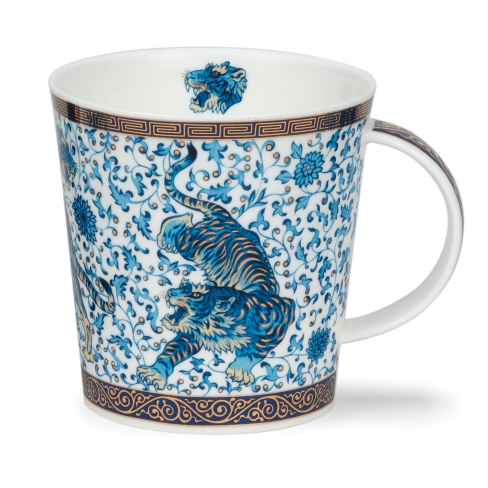 Dunoon Cairngorm Blue Ming Tiger Becher 4.8 dl mit Tigermotiv und 22 Carat Goldveredelung von David Broadhurst
