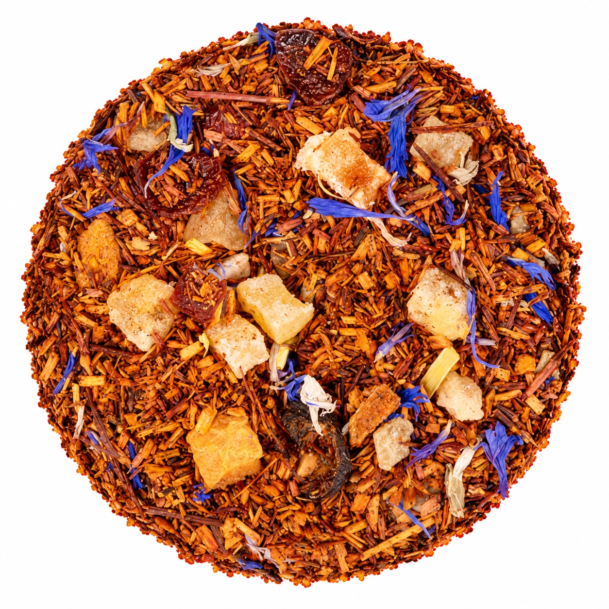 Rooibos African Dream mit Fruchtstücken und blauen Kornblumenblüten
