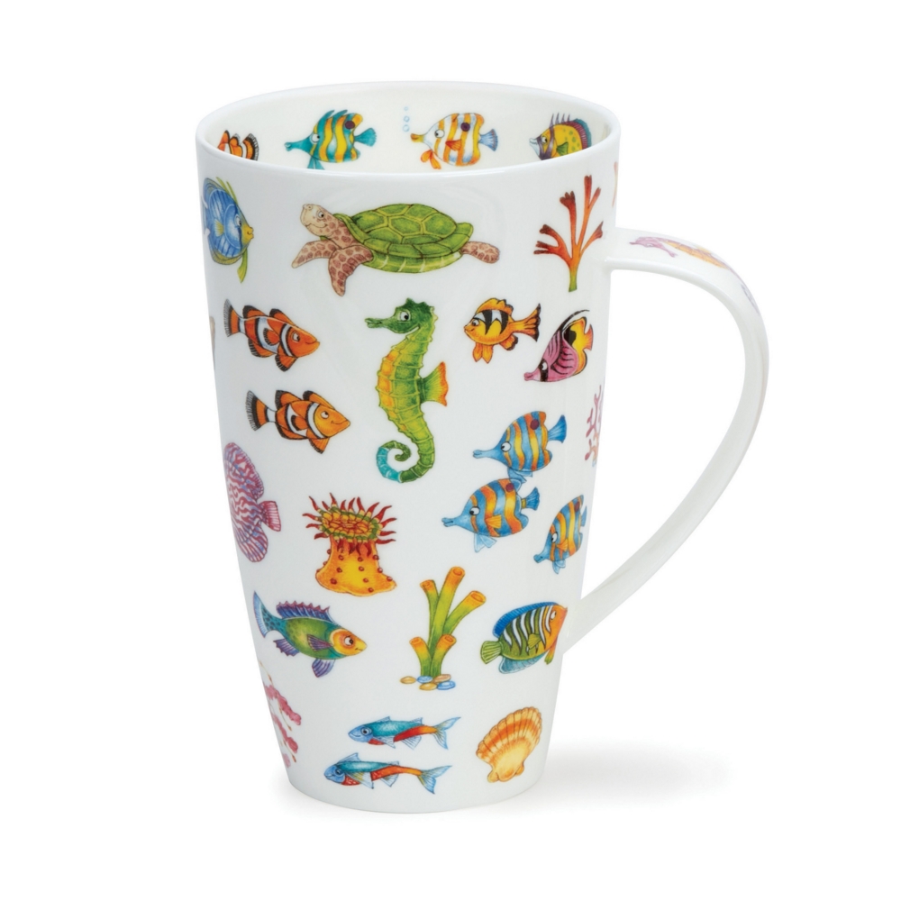 Dunoon Henley Fishy Wishy Becher 6 dl aus Fine Bone China Porzellan mit farbenfrohem Unterwasser-Design