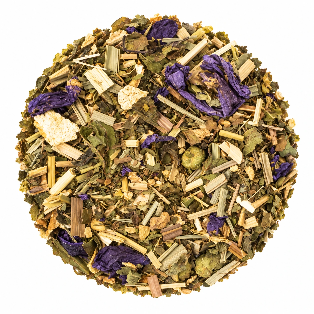 Kräutermischung Lemon-Ginger Bio mit verschiedenen Kräutern, Blüten und Pflanzenstücken