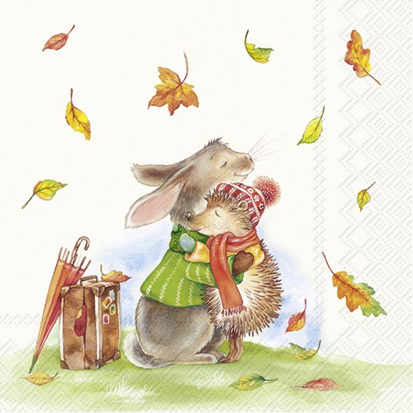 Serviette Best Friends Forever mit Hase und Igel im Herbstlaub