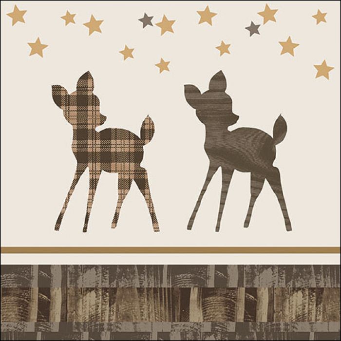 Serviette Babydeers mit zwei braunen Rehkitzen und goldenen Sternen