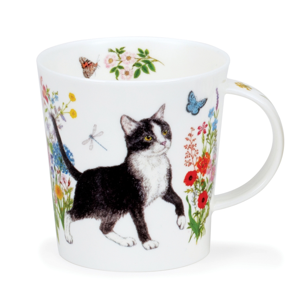 Dunoon Lomond Floral Cats Black White Becher aus Fine Bone China 3.2 dl