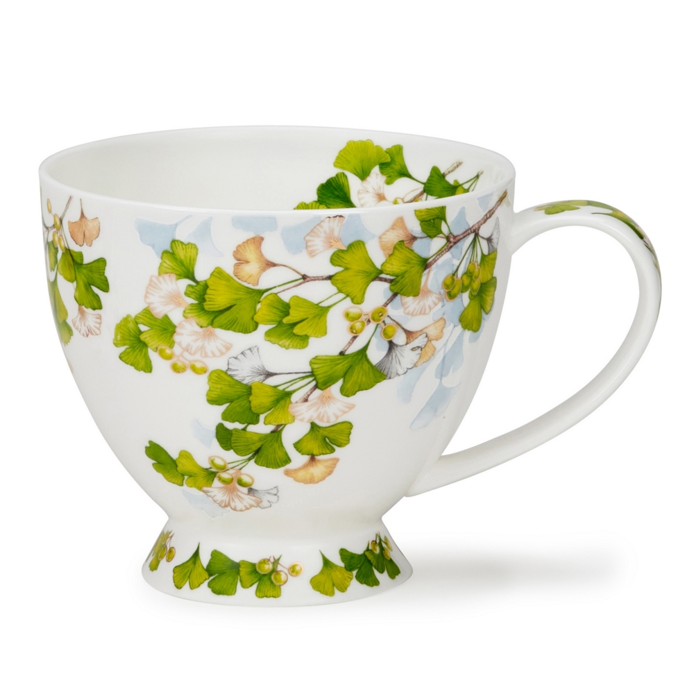 Dunoon Becher aus Fine Bone China mit Ginkgo-Zweig und zartem Blütenmotiv