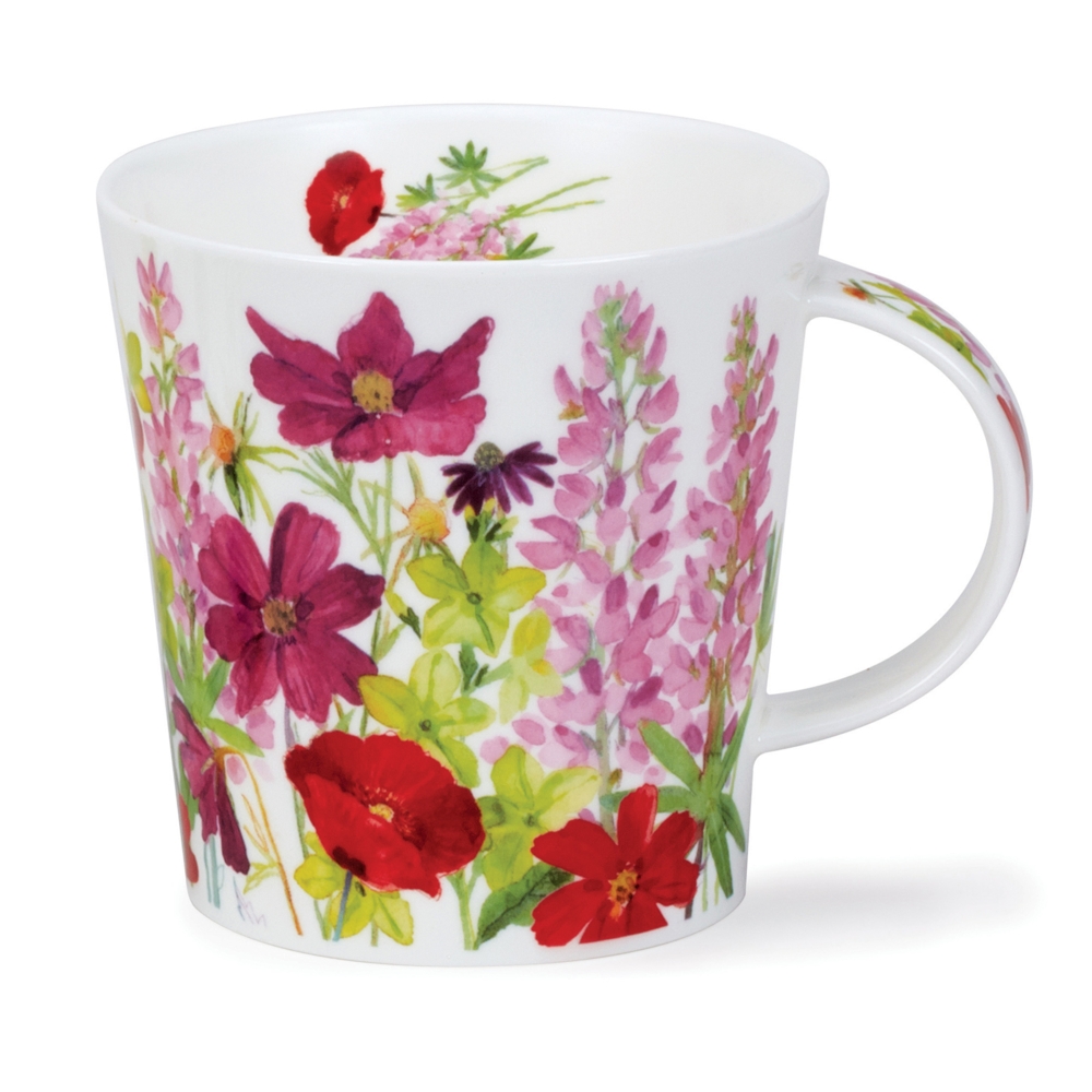Dunoon Cairngorm Cottage Border Pink Becher 4.8 dl mit pinkem Cottage-Gartenmotiv von Claire Winteringham