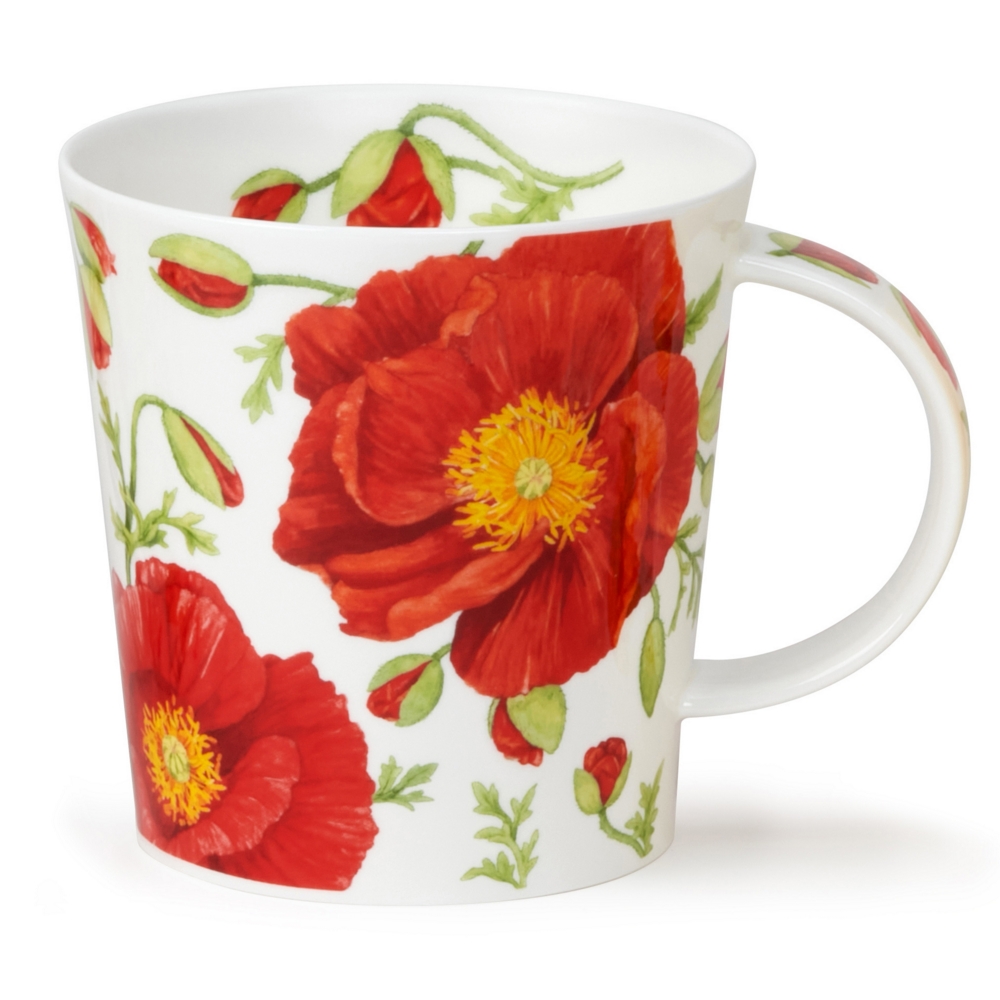 Dunoon Benmore Papaver Fine Bone China Porzellan XXL Becher 7.5 dl mit rotem Mohnblumenmotiv von Michèle Aubourg