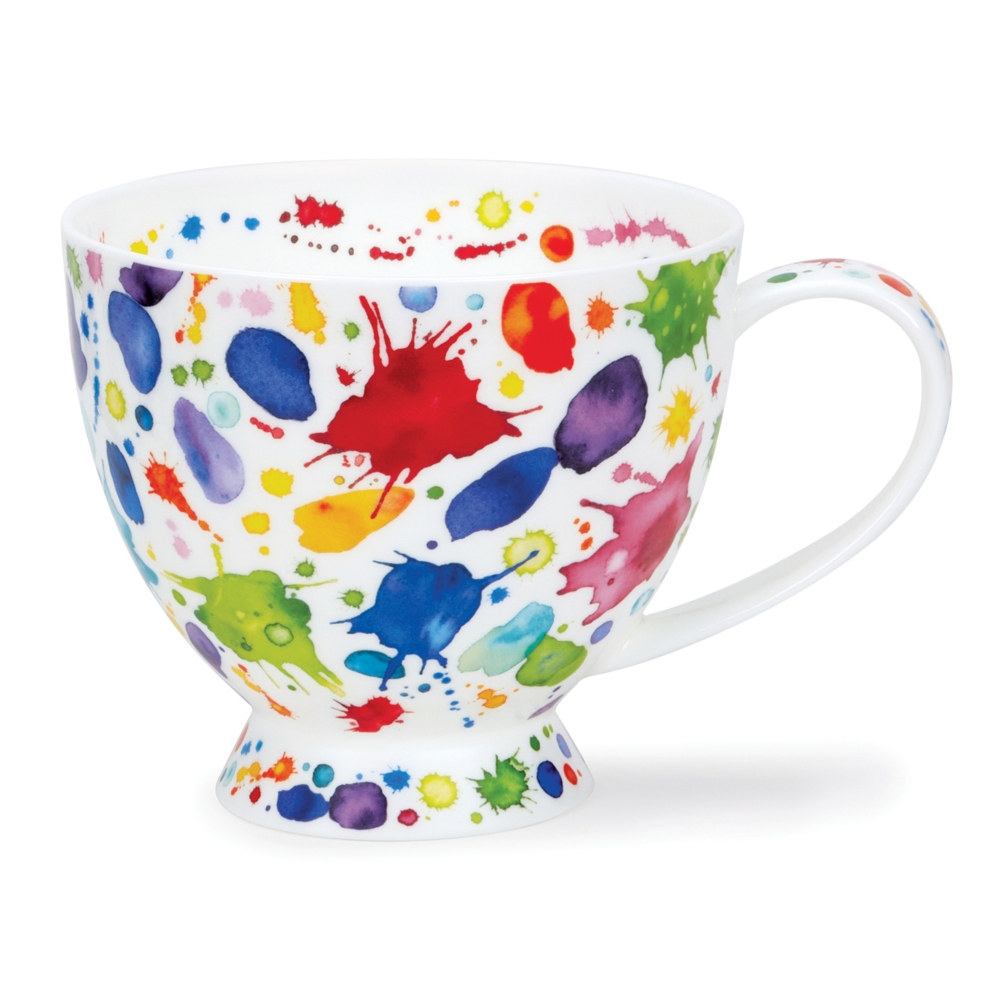 Dunoon Skye Whoops Becher 4.5 dl aus Fine Bone China Porzellan mit bunten Farbspritzern, Klecksen und Aquarellverläufen