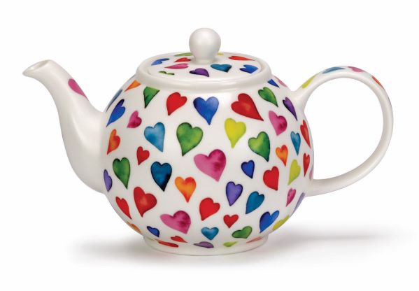 Dunoon Teekanne Warm Hearts mit Herzmotiv aus Fine Bone China Porzellan