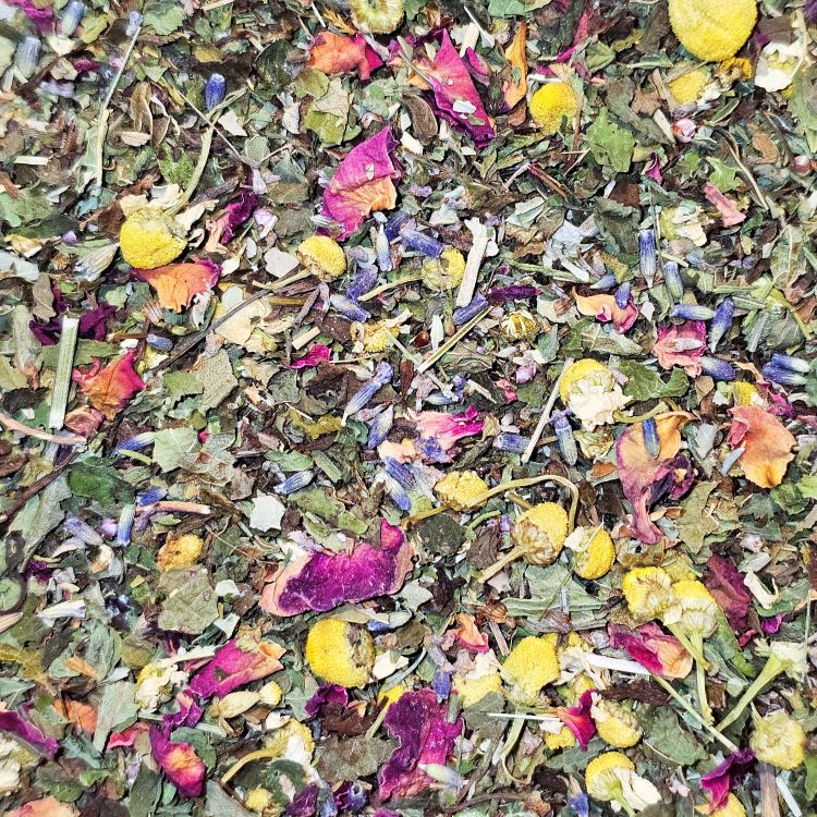 Morgensonne Tee Kräuter- und Blütenmischung mit Zitronenmelisse, Pfefferminze, Kamillenblüten, Rosenblüten