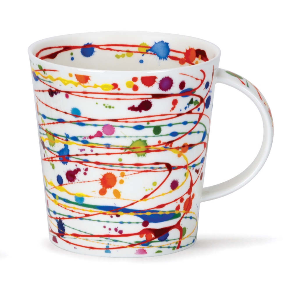 Dunoon Cairngorm Drizzle Yellow Becher 4.8 dl mit gelb-rotem Linien- und Spritzdekor von Caroline Bessey