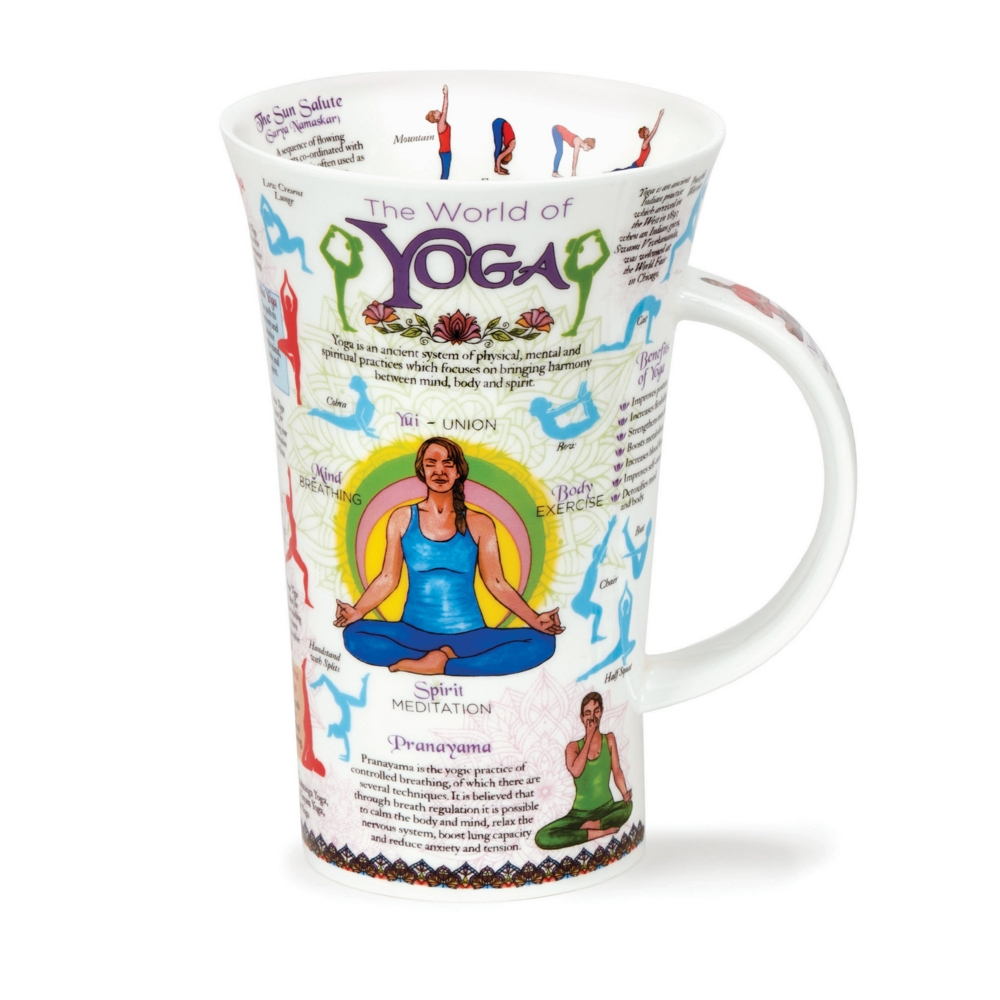 Dunoon Glencoe World of Yoga Fine Bone China Porzellan Becher 5 dl mit Yogamotiv von Caroline Dadd