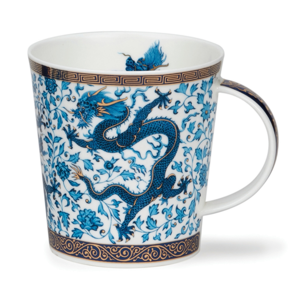 Dunoon Cairngorm Blue Ming Dragon Becher 4.8 dl mit Drachenmotiv und 22 Carat Goldveredelung von David Broadhurst