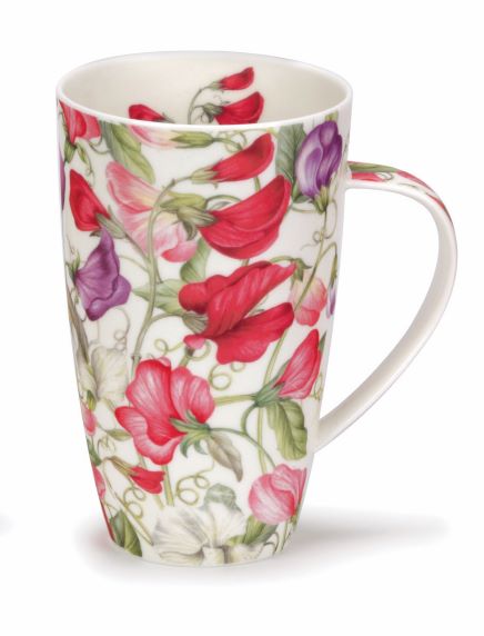 Dunoon Henley Sweet Peas Becher 6 dl aus Fine Bone China Porzellan mit Aquarell-Blumenmotiv
