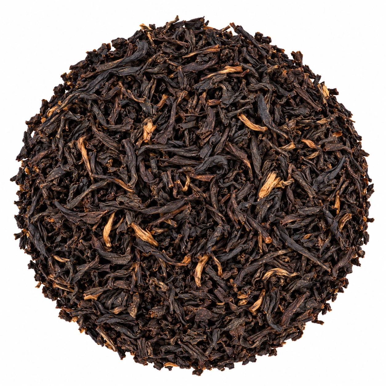 Schwarztee Earl Grey Assam mit dunklen Assam-Teeblättern und goldenen Blattspitzen