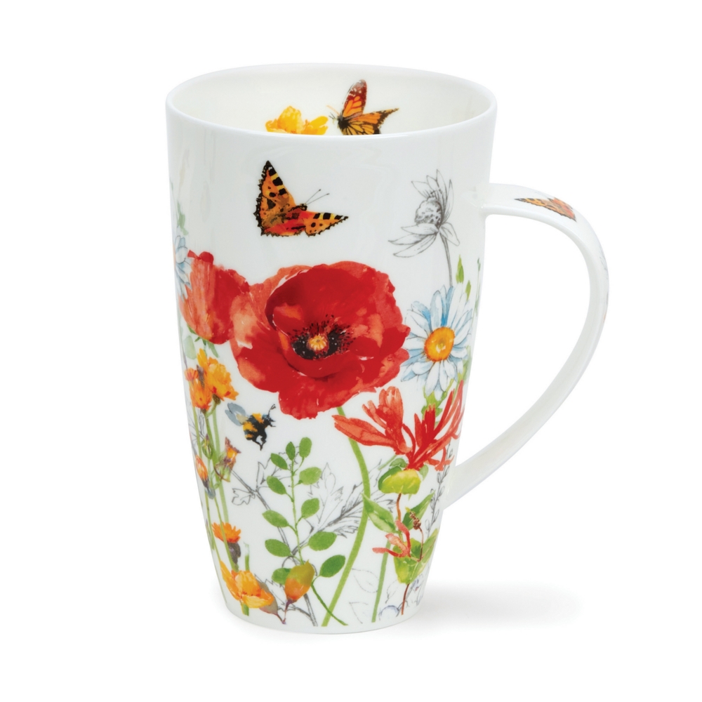 Dunoon Henley Meadow Breeze Red Becher 6 dl aus Fine Bone China Porzellan mit filigranem Wiesenblumenmotiv von Michele Aubourg