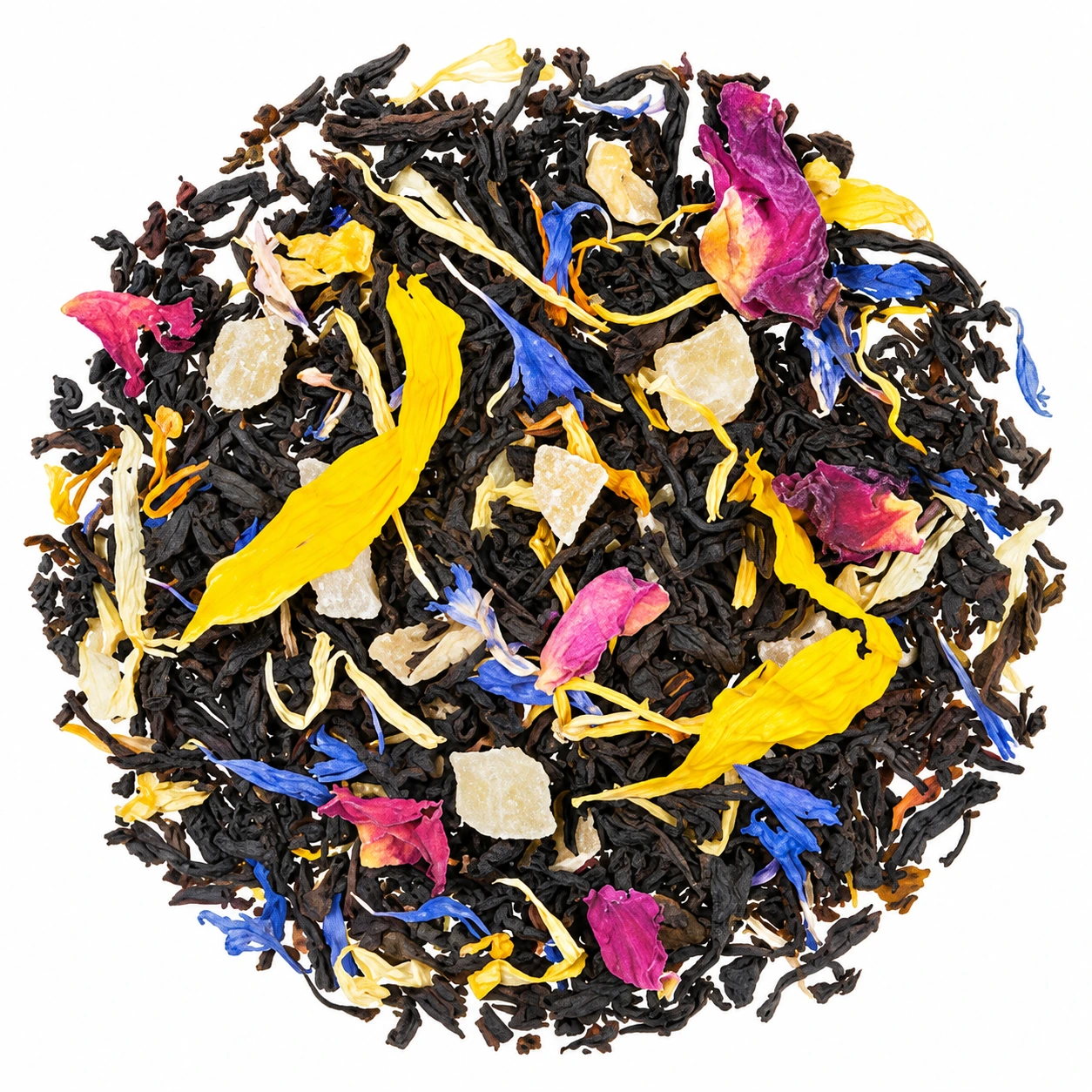 Schwarztee Tropenfrucht mit Mango, Ananas und bunten Blüten